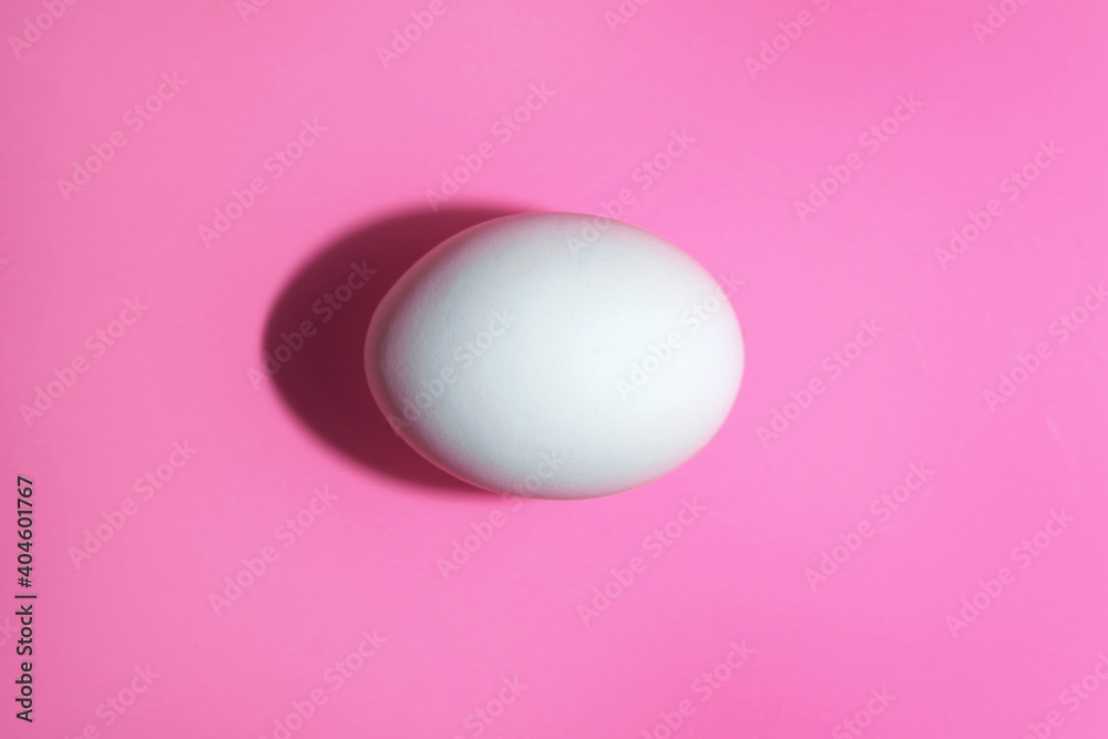 White chiken egg on a pink surface White chiken egg on a pink surface