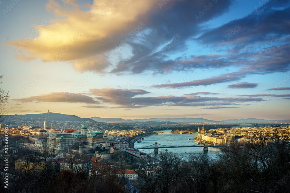 Sunset over Budapest seen from the Buda Castle