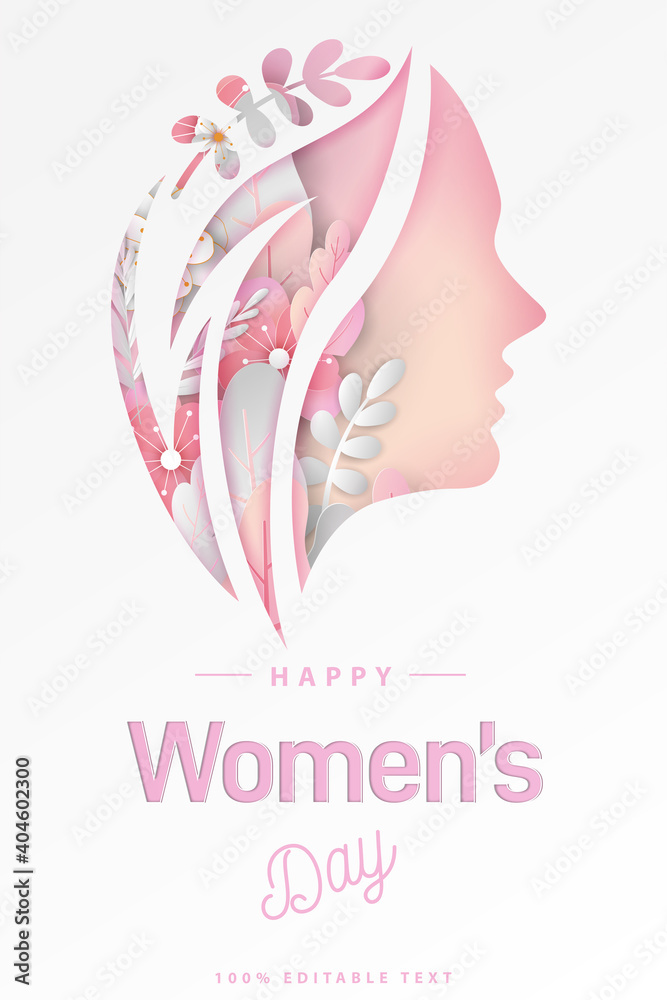 happy women's day banners illustration love, paper cut art style with editable text effect. Premium Vector