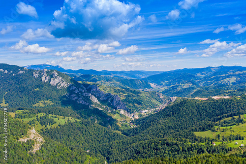 Fototapeta Naklejka Na Ścianę i Meble -  Aerial panorama of summer green forests