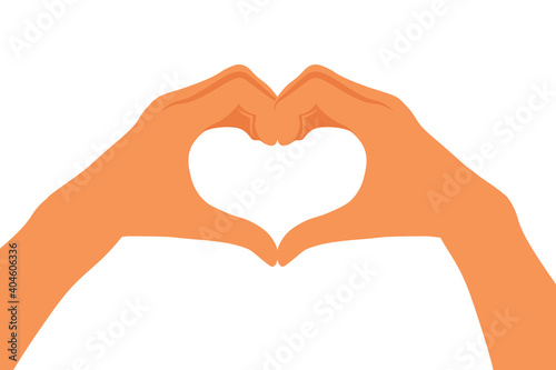 Two hands making heart sign. Love  romantic relationship concept. Isolated vector illustration. Flat style.