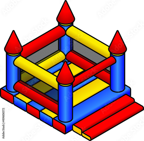 A colourful inflatable children's bouncing castle.