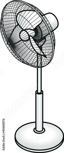 A floor standing pedestal fan.