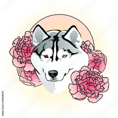 Tattoo sketch 
Beautiful tender female dog breed Siberian husky in the colors of peonies
Portrait of a wolf with a blue eye Of Japanese style