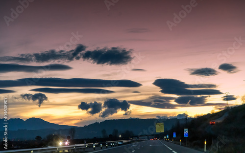 Unusual cloud formations over A6 freeway in the Bierzo region of Spain, at dusk.  © Lux Blue