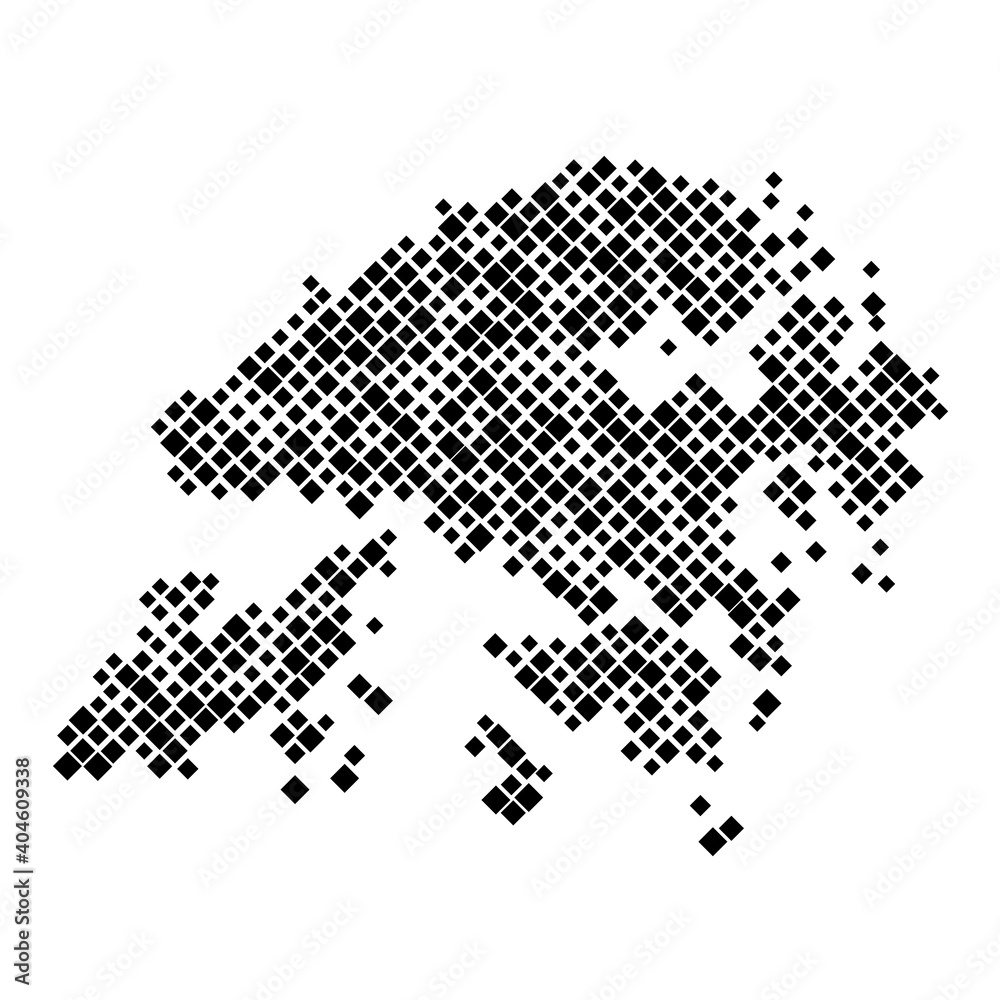 Hong Kong map from pattern of black rhombuses of different sizes. Vector illustration. Hong Kong map from pattern of black rhombuses of different sizes. Vector illustration.