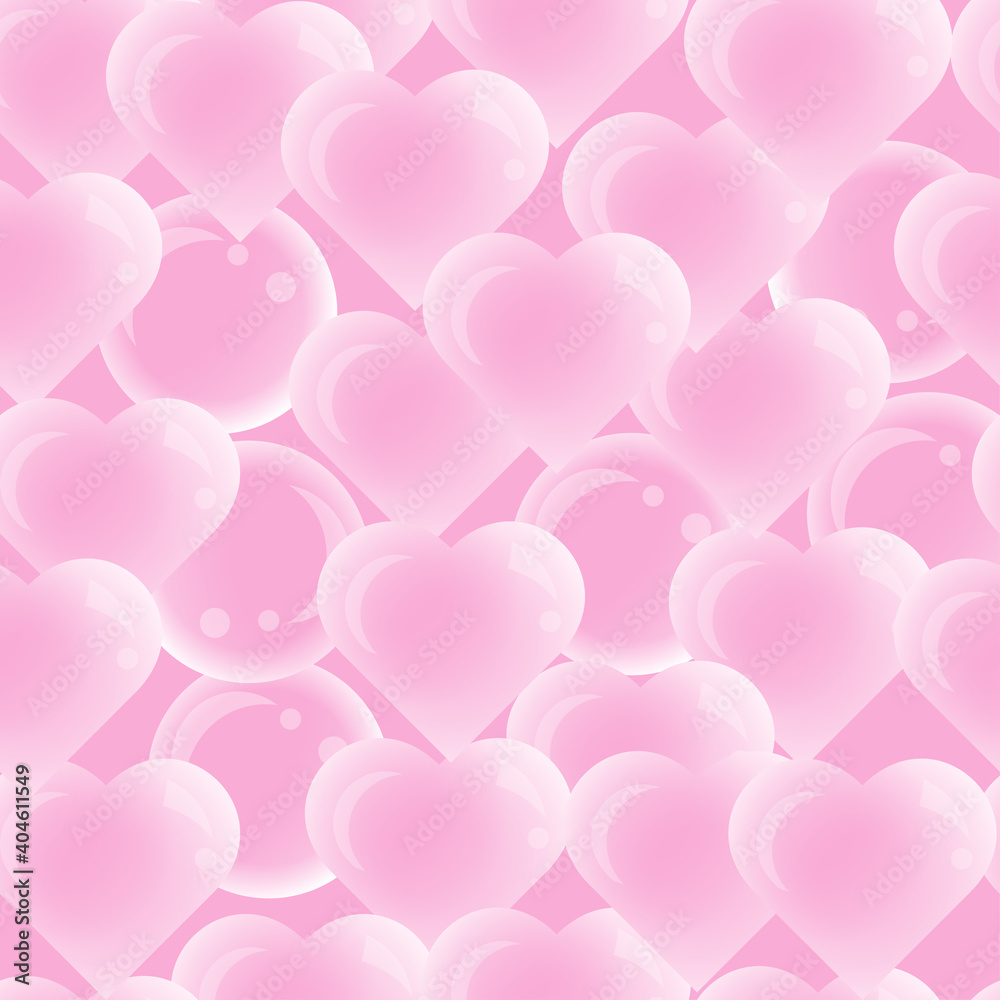 Seamless pattern for Valentine's day. Pink heart bubbles