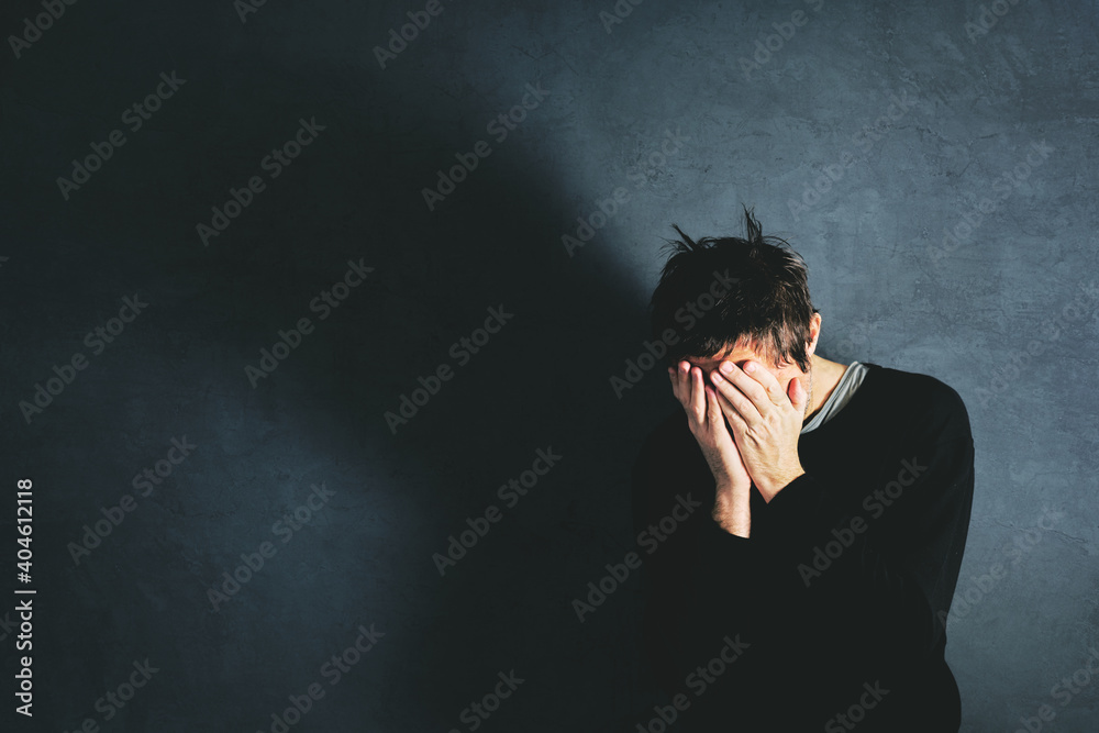 Ταπετσαρία Grief concept, man coping with the loss in state of emotional distress, overwhel
