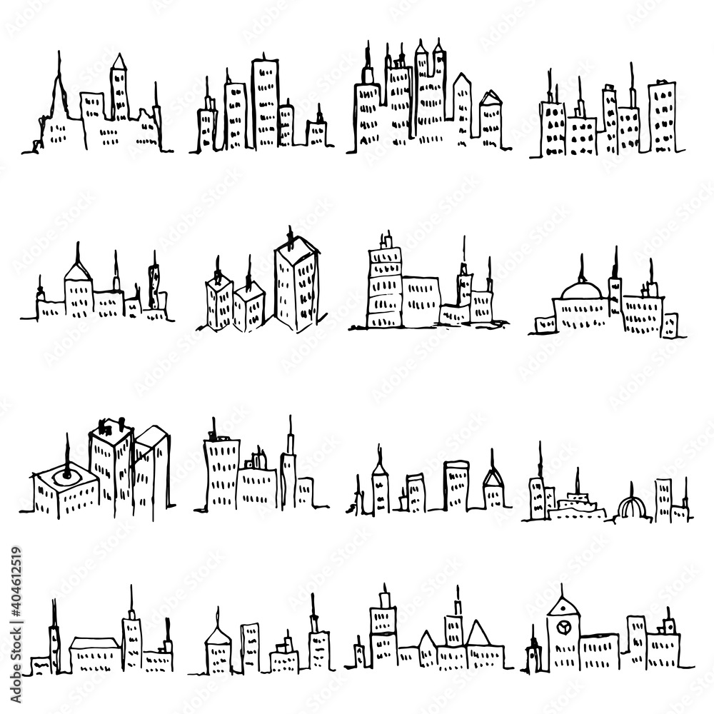 city outline buildings vector sketches set vector