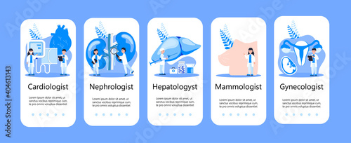 Cardiologist, nephrologist app template vector. Liver treatment, mammologist concepts for medical website. photo