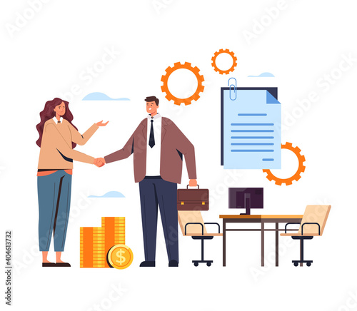 Business deal partnership employment management. New contract deal concept. Vector flat graphic design illustration