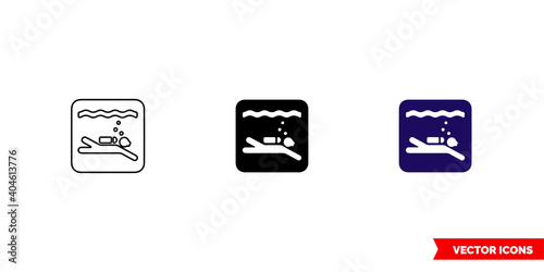 Diver icon of 3 types color, black and white, outline. Isolated vector sign symbol.