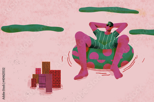 Lack of awareness on Global Warming concept. Illustration shows a man who disregard about Climate Change consequences.