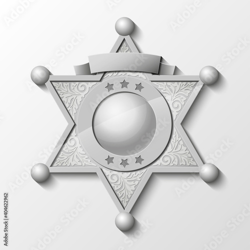 Sheriff silver star. policeman emblem. Police badge. Cop token photo
