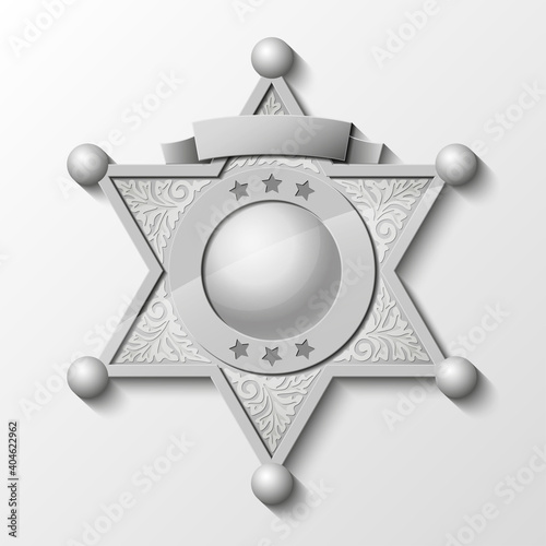 Sheriff silver star. policeman emblem. Police badge. Cop token