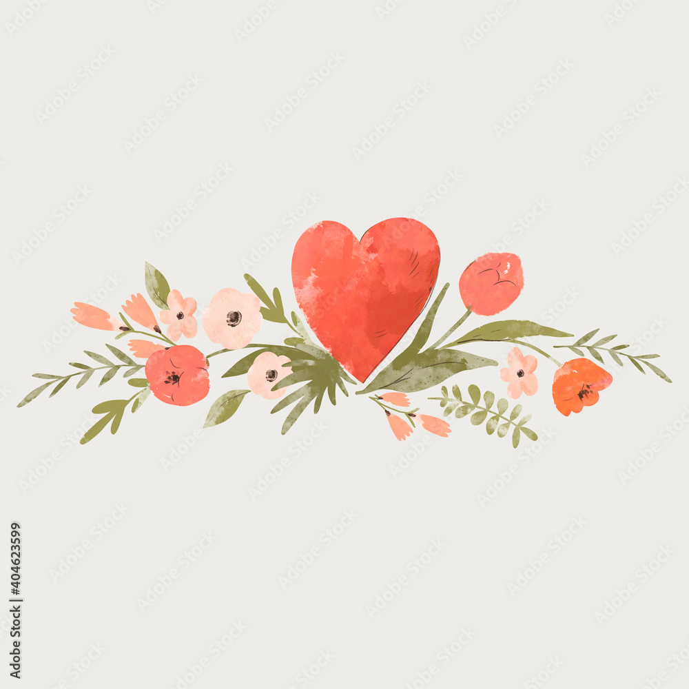 Cute floral heart vintage greeting card
