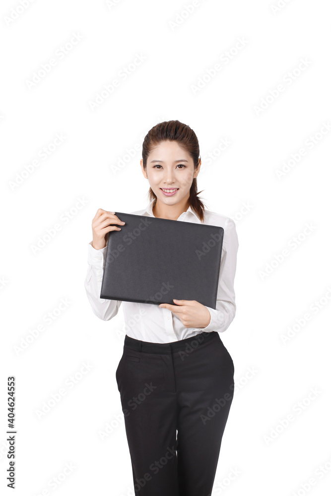 A young Business woman holding a portfolio A young Business woman holding a portfolio