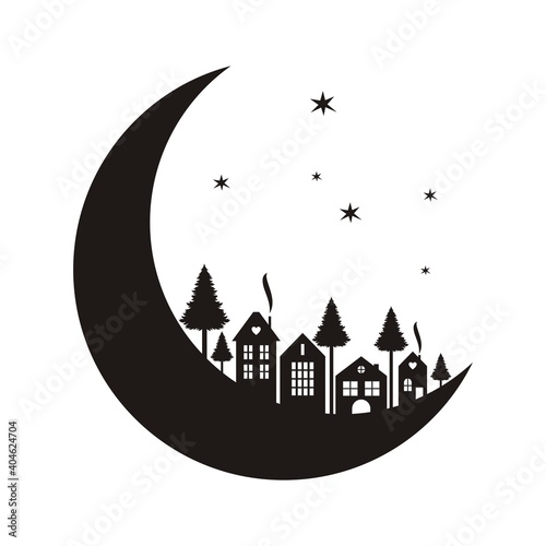 Silhouette of the month and houses