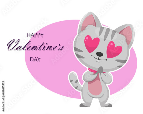 Happy Valentine day greeting card with cute kitten © vectorkif