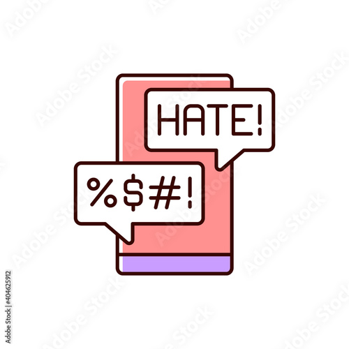 Messenger cyberbullying RGB color icon. Hate comments. Email with offensive content. Mail attack on social media account. Cyberbullying with phone message. Isolated vector illustration
