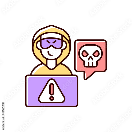 Cyberstalking RGB color icon. Stalking online from anonymous person. Online hate. Internet hate comments from troll, harasser. Cyberbullying, cyberharassment. Isolated vector illustration