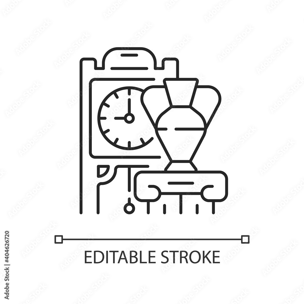 Antiques linear icon. Collectible objects. Selling old and vintage items. Antique furniture. Thin line customizable illustration. Contour symbol. Vector isolated outline drawing. Editable stroke Antiques linear icon. Collectible objects. Selling old and vintage items. Antique furniture. Thin line customizable illustration. Contour symbol. Vector isolated outline drawing. Editable stroke