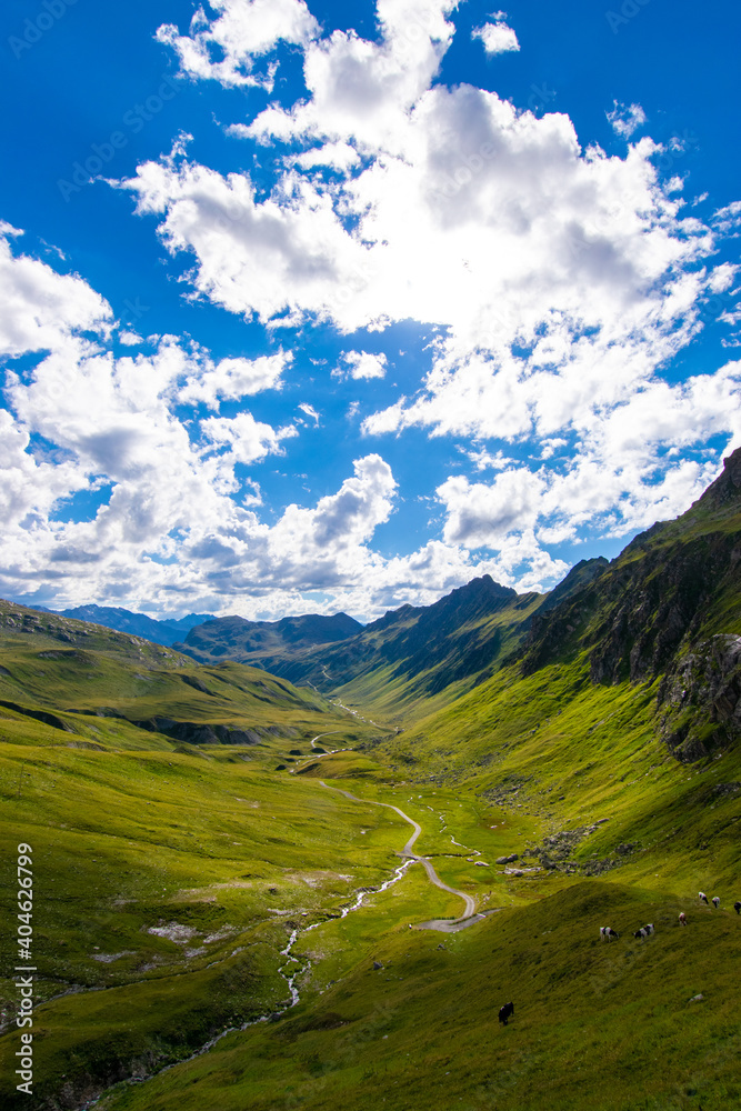 landscape with blue sky and clouds in the alps (Vorarlberg, Austria)