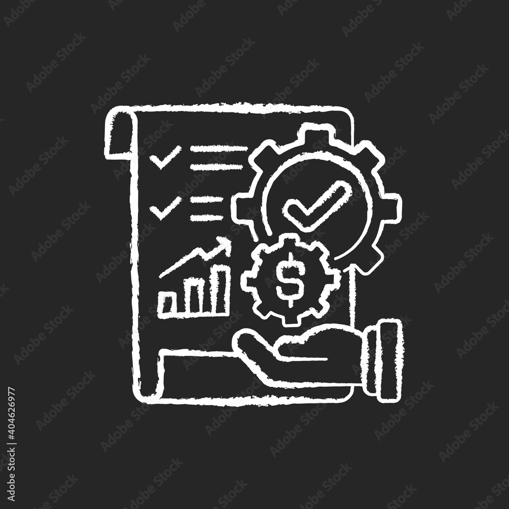 Management accounting chalk white icon on black background. Process of preparing reports about business operations that help managers make decisions. Isolated vector chalkboard illustration Management accounting chalk white icon on black background. Process of preparing reports about business operations that help managers make decisions. Isolated vector chalkboard illustration