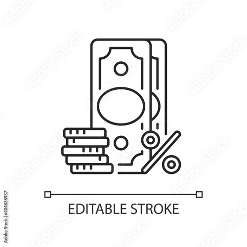 Surcharge linear icon. Extra fee and tax. Selling price percentage. Checkout fee. Thin line customizable illustration. Contour symbol. Vector isolated outline drawing. Editable stroke