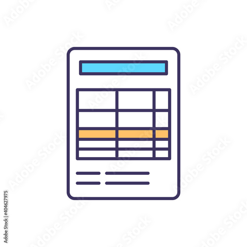 Asset receipt RGB color icon. Bookkeeping and accounting. Business bank account balance. Money orders, cheque, bank drafts. Summary billing. Deposit slips and checks. Isolated vector illustration