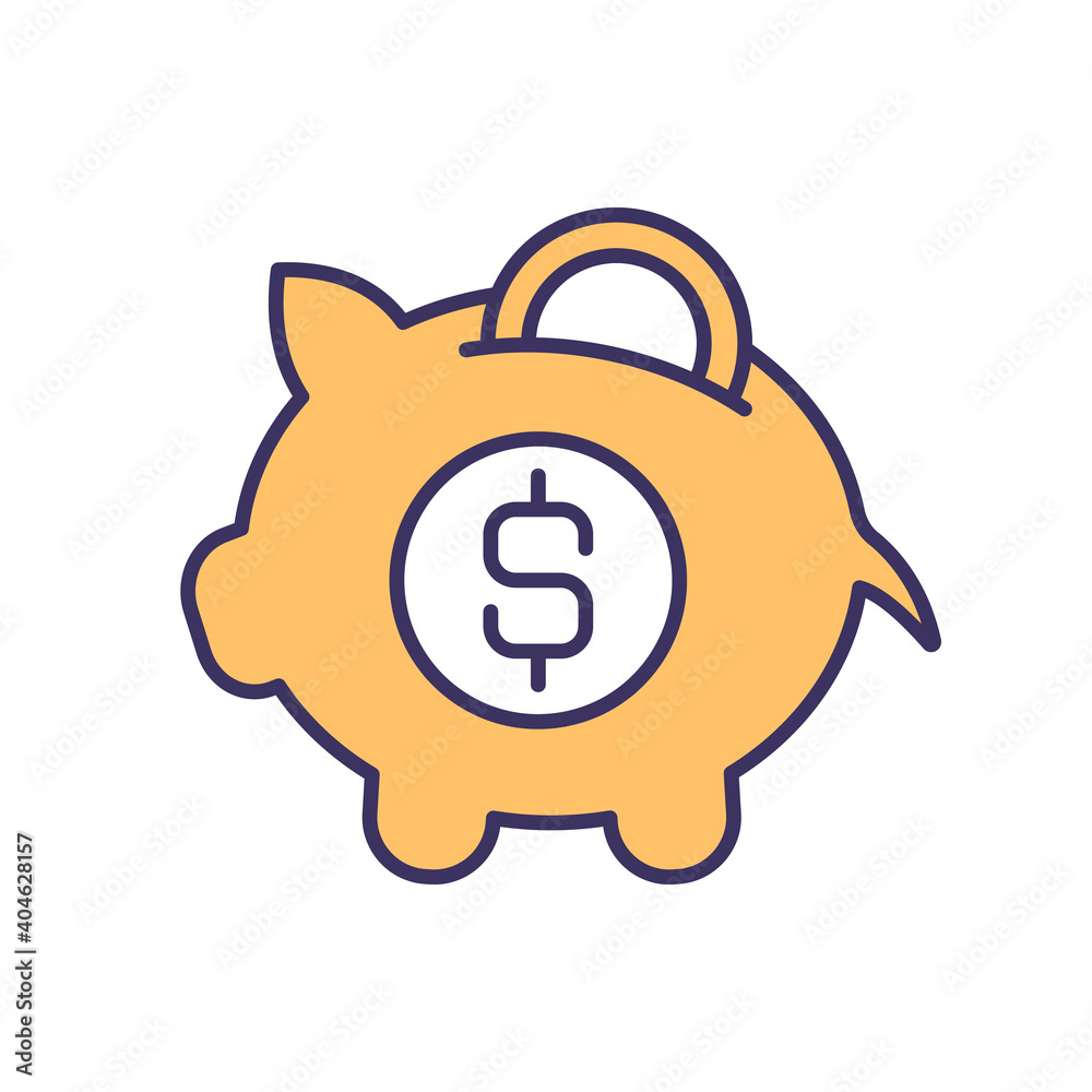 Money saving RGB color icon. Savings accounts. Deposit insurance. Financial assets. Cash, stocks, bonds. Mutual funds and bank deposits. Tangible assets. Isolated vector illustration Money saving RGB color icon. Savings accounts. Deposit insurance. Financial assets. Cash, stocks, bonds. Mutual funds and bank deposits. Tangible assets. Isolated vector illustration