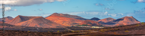 Landscape with volcanoes mountain in Timanfaya national park  Lanzarote  Spain