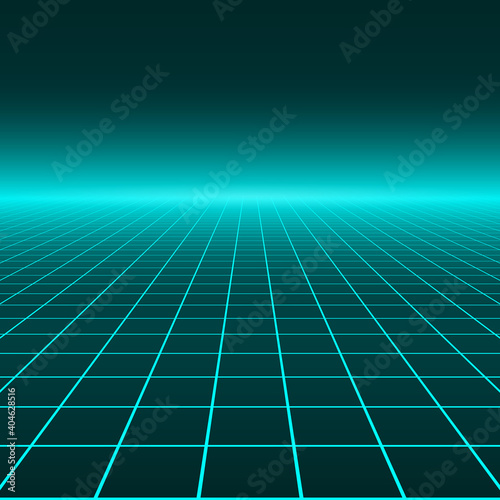 Vector perspective grid. Abstract retro background in 80s style.