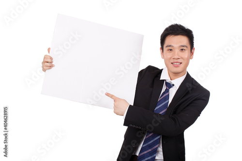 Asian Business man Holding a Blank Sign
