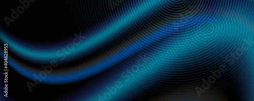 Dark blue black neon smooth wave digital abstract background 
