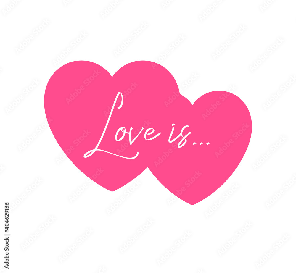 Two vector pink hearts.Outline heart shape line art stencil silhouette drawing.Wedding decoration icon.Valentine's day.Decor.Plotter cut.Laser cutting.Holidays Gift card.Passion.Frame.Love is .Print.