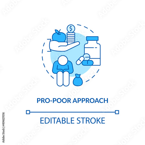 Pro poor approach concept icon. Health programs principles. Improve delivery and quality of medical service idea thin line illustration. Vector isolated outline RGB color drawing. Editable stroke