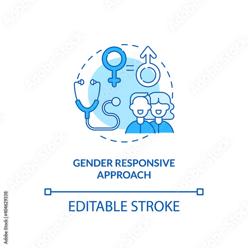 Gender responsive approach concept icon. Health programs principles. Factors at work in health facilities idea thin line illustration. Vector isolated outline RGB color drawing. Editable stroke