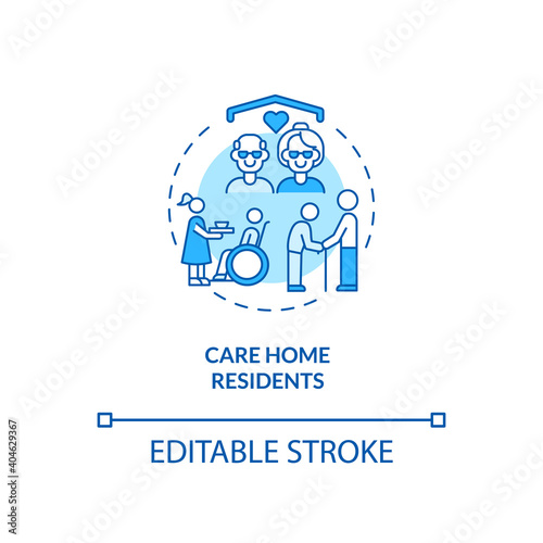 Care home residents concept icon. Covid vaccination priority list. Helping people remotely. Health care idea thin line illustration. Vector isolated outline RGB color drawing. Editable stroke
