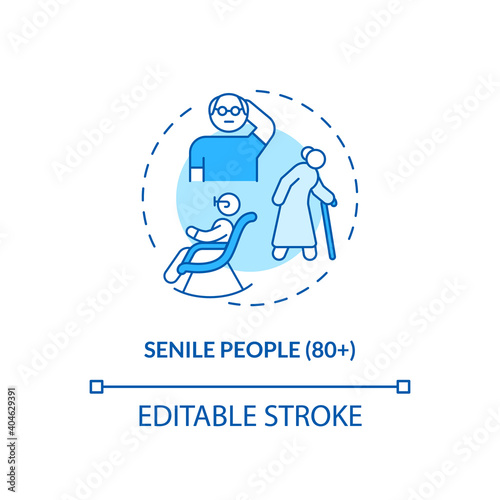 Senile people concept icon. Covid vaccination priority list. Medical help for eldery people. Clinic staff idea thin line illustration. Vector isolated outline RGB color drawing. Editable stroke