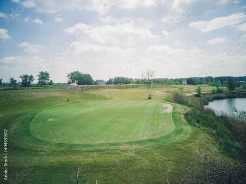 view of Golf Course with fairway field . Golf course with a rich green turf beautiful scenery.
