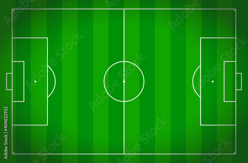 top view of standard size layout empty sport soccer field vector graphic illustration. Team sports recreation competition background