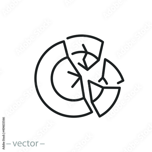 broken and cracked ceramic dish, icon, break plate, concept diet or hunger, thin line symbol on white background - editable stroke vector illustration eps10