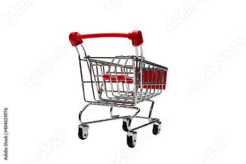 Empty shopping cart isolated on white background.