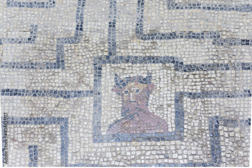 mosaico con el busto policromado de minotauro,museo monografico de Conimbriga, ciudad del Conventus Scallabitanus, , distrito de Coimbra, Portugal, europa
