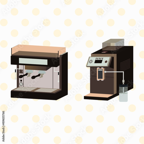 Vector set of professional coffee machines. Modern design of advanced barista aids. Side view.
Handy tools for milking the coffee shop business.