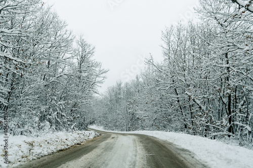 Rural road on winter in West Serbia