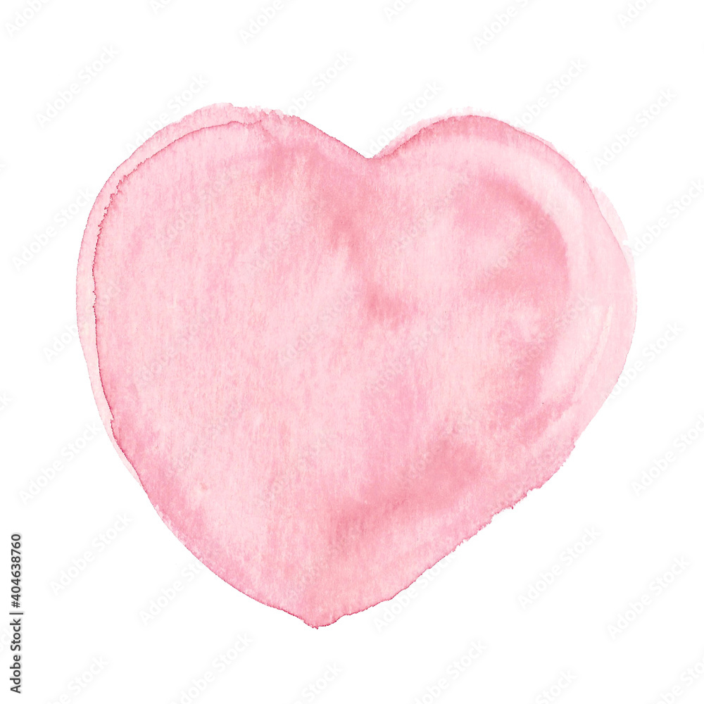 Watercolor heart of soft pink color with uneven edges. Suitable for postcards, banners and decoration