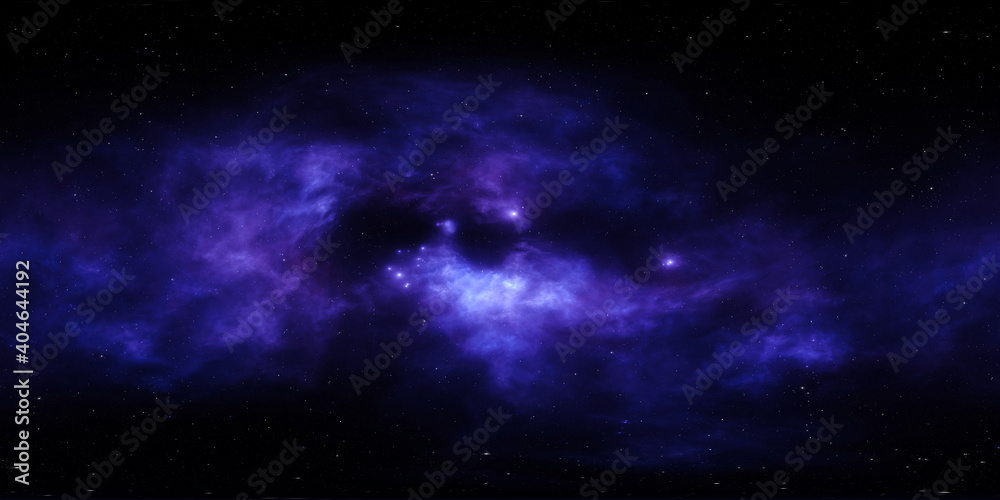 Fototapeta premium 360 degree stellar space background with nebula. Panorama, environment 360 HDRI map. Equirectangular projection, spherical panorama
