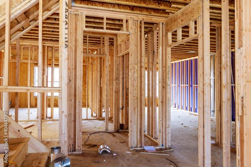 Framing beam of new house under construction home framing photo